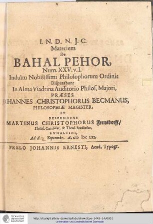 Titelseite I.N.D.N.J.C. Materiem De Bahal Pehor