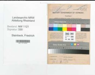 Entnazifizierung Friedrich Steinbeck , geb. 27.10.1894 (Vertreter)