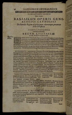 Stirps Lusitanica Continens Stemma Regum Lusitaniae Sive Portugalliae.