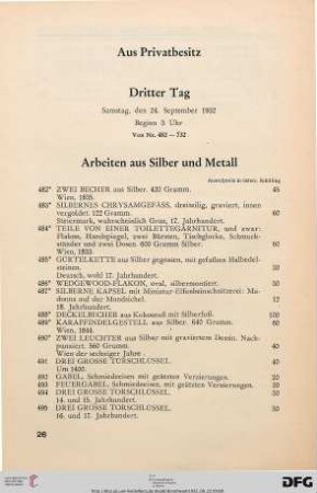 Arbeiten aus Silber und Metall (Nr. 482-532)