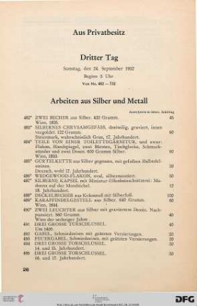 Arbeiten aus Silber und Metall (Nr. 482-532)