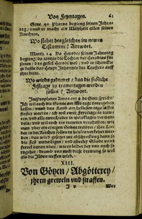 XIII. Von Götzen/ Abgötterey/ ihren greweln und straffen.