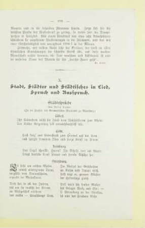 X. Stadt, Städter und Städtisches in Lied, Spruch und Ausspruch