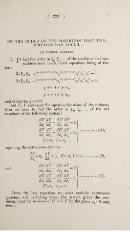 On the order of the condition that two surfaces may touch.