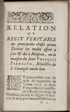 Relation ov Recit Veritable des principales choses [...]