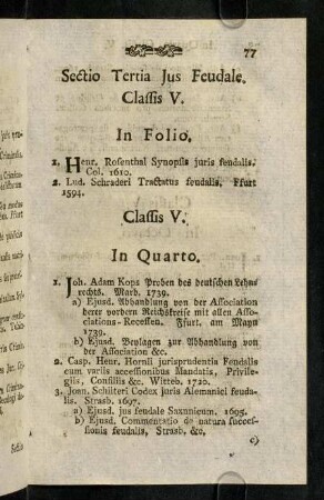 77-87, Sectio Tertia Jus Feudale. - Sectio quarta Jus Germanicum.