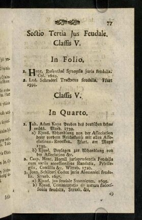 77-87, Sectio Tertia Jus Feudale. - Sectio quarta Jus Germanicum.