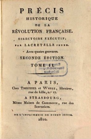 Précis historique de la Revolution Française. Directoire executif. 2 : avec quatre gravures