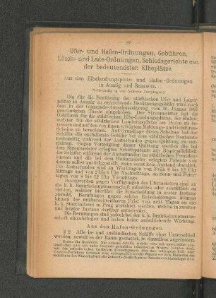 Ufer- und Hafen-Ordnungen, Gebühren, Lösch- und Lade-Ordnungen, Schiedsgerichte etc. der bedeutendsten Elbeplätze.