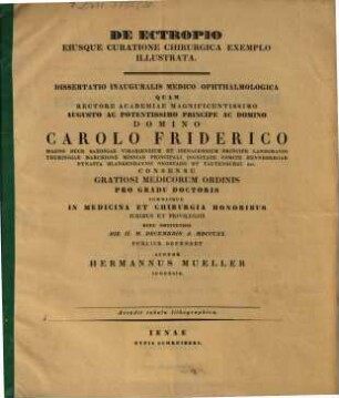 De cetropio eiusque curatione chirurgica exemplo illustrata : diss. inaug. med. ophtalm. ; cum tab. lith.