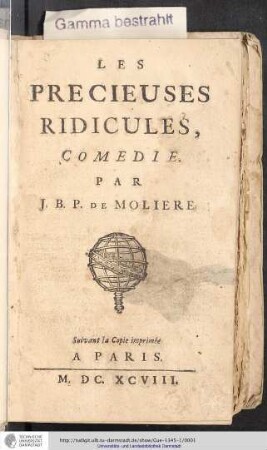 Les Precieuses Ridicules : Comedie / Par J. B. P. De Moliere
