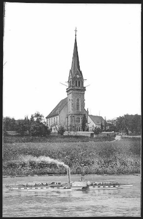 Boritz. Kirche - Elbe mit Dampfer Kaiser Franz Josef