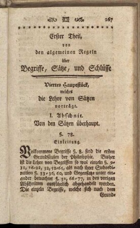 I. Abschnit. Von den Sätzen überhaupt.