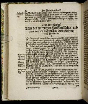 Das achte Kapitel. Von den euserlichen Hülfsmitteln, und zwar von den wesentlichen Beschaffenheiten eines Sekretarien.