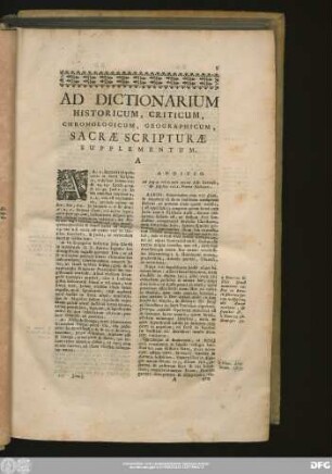 Ad Dictionarium Historicum, Criticum, Chronologicum, Geographicum, Sacrae Scripturae Supplementum.