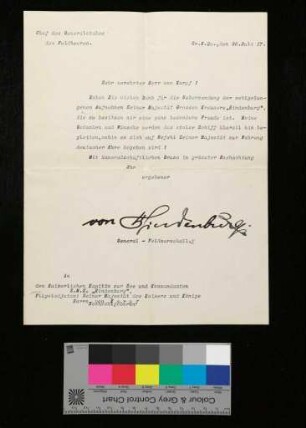 Korrespondenz Konteradmiral Johannes von Karpf mit Feldmarschall Paul von Hindenburg
