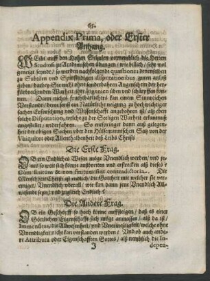 Appendix Prima, oder Erster Anhang.