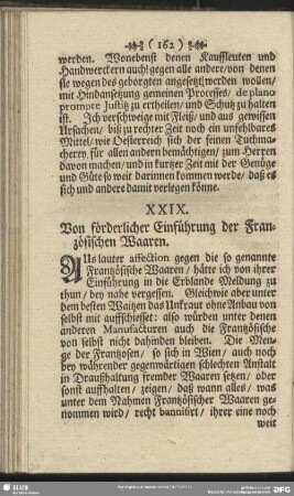 XXIX. Von förderlicher Einführung der Französischen Waaren