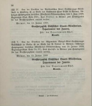 12. Ministerial-Bekanntmachung, betreffend Wechsel in der Hauptagentur der Norddeutschen Feuer-Versicherungs-Gesellschaft in Hamburg