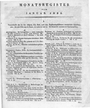 Monatsregister vom Januar 1835