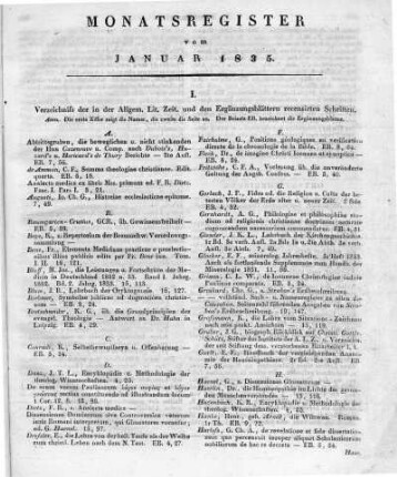 Monatsregister vom Januar 1835