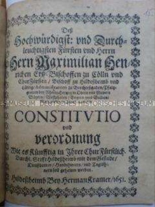 Gesindeordnung, Dienstbotenordnung, Handwerker ordnung und Tagelöhnerordnung für das Stift Hildesheim