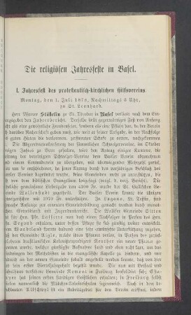 I. Jahresfest des protestantisch-kirchlichen Hilfsvereins