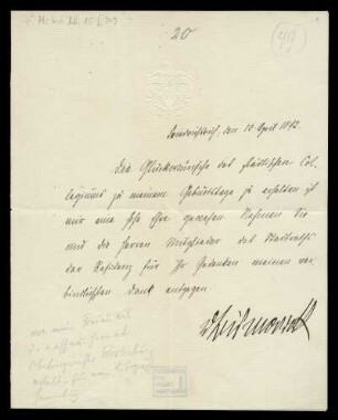 Brief von Otto von Bismarck an Stadtrat 
