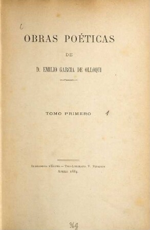 Obras poéticas de D. Emilio Garcia de Olloqui, 1