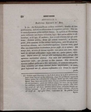 Articulus I. Doctrina Epicuri de Deo.