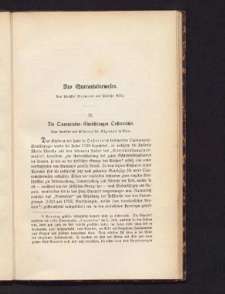 Die Quarantaine-Einrichtungen Oesterreichs