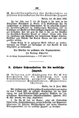 Fortbildungskursus für Zeichenlehrer an höheren Lehranstalten für die männliche Jugend : [D. Höhere Lehranstalten für die männliche Jugend]