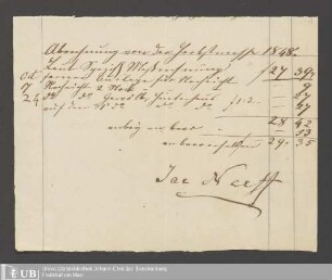 Abrechnungen von Johann Jakob Müller für Christian Ernst Neeff