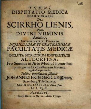 Disputatio Medica Inauguralis De Scirrho Lienis