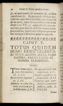 Caput V. Totus Quidem Homo Deum Glorificare Debet, Maxime Mens, Cujus Natura, Facultates Et Nomina Traduntur