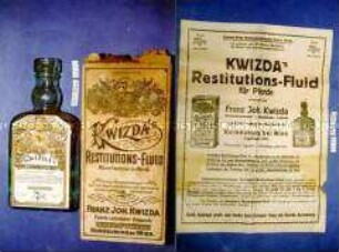 Flaschen in Originalverpackung "Restituins-Fluid (Waschwasser für Pferde)" mit Beipackzettel