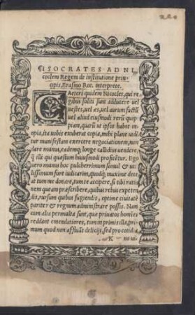 Isocrates Ad Nicoclem Regem de institutione principis, Erasmo Rot. interprete.