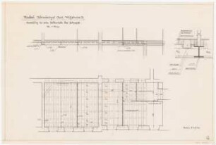 Auswärtiges Amt, Berlin-Mitte Umbau: Verteilung der alten Balkenlage über dem Erdgeschoss: Aufsicht, Schnitt 1:50, Detail Schnitt 1:10