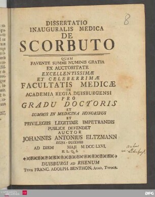 Dissertatio inauguralis medica de scorbuto