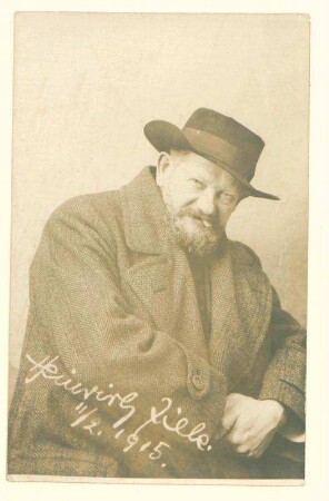 Eigenhändige Postkarte von Heinrich Zille an Herrn [Wilhelm] Henschel betr. Dankesschreiben für Geburtstagsgrüße zum 60. Zilles