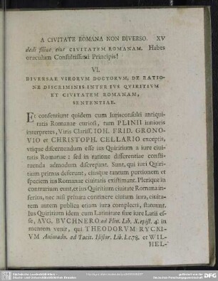 VI. Diversae Virorum Doctorum, De Ratione Discriminis Inter Ius Quiritium Et Civitatem Romanam, Sententiae