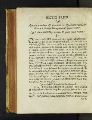 Sectio Prior, Qua Agnatae quaedam et secundariae Quaestiones ...