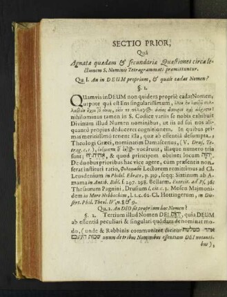 Sectio Prior, Qua Agnatae quaedam et secundariae Quaestiones ...