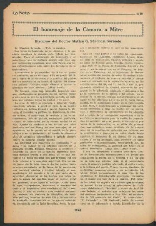 El homenaje de la cámara a Mitre : Discurso del Doctor Matías G. Sánchez Sorondo
