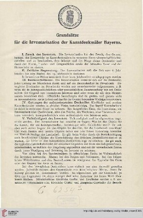 Grundsätze für die Inventarisierung der Kunstdenkmäler Bayerns