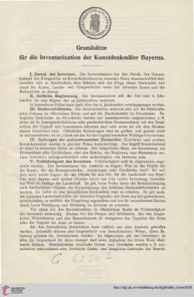 Grundsätze für die Inventarisierung der Kunstdenkmäler Bayerns