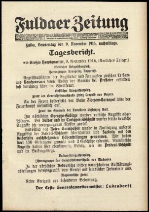 Ausgabe vom Donnerstag, den 09. November 1916.