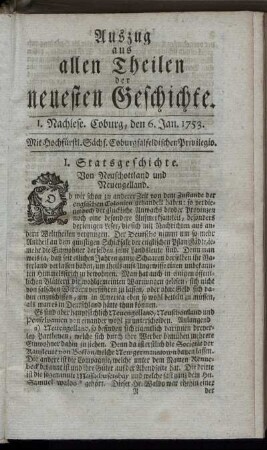 I. Nachlese. Coburg, den 6. Jan. 1753.