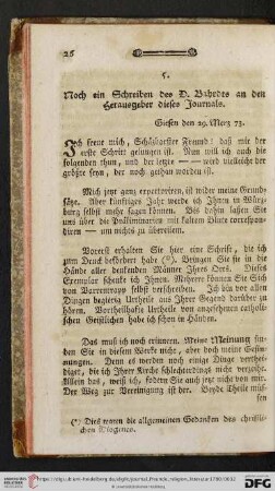 5. Noch ein Schreiben des D. Bahrdts an den Herausgeber dieses Journals