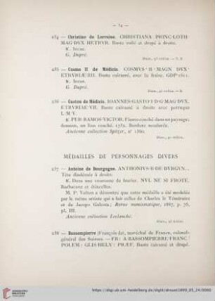 Médailles de Personnages Divers (Nr. 237 - 255)